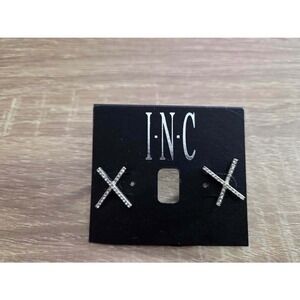 INC International Concepts Silver Tone Pave‎ X Stud Earrings AED3330SH NEW